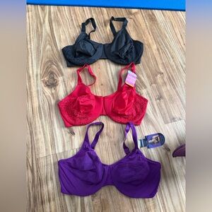 Olga Minimizer Underwire Bra 4DD Lot x3 Black, Red, Purple